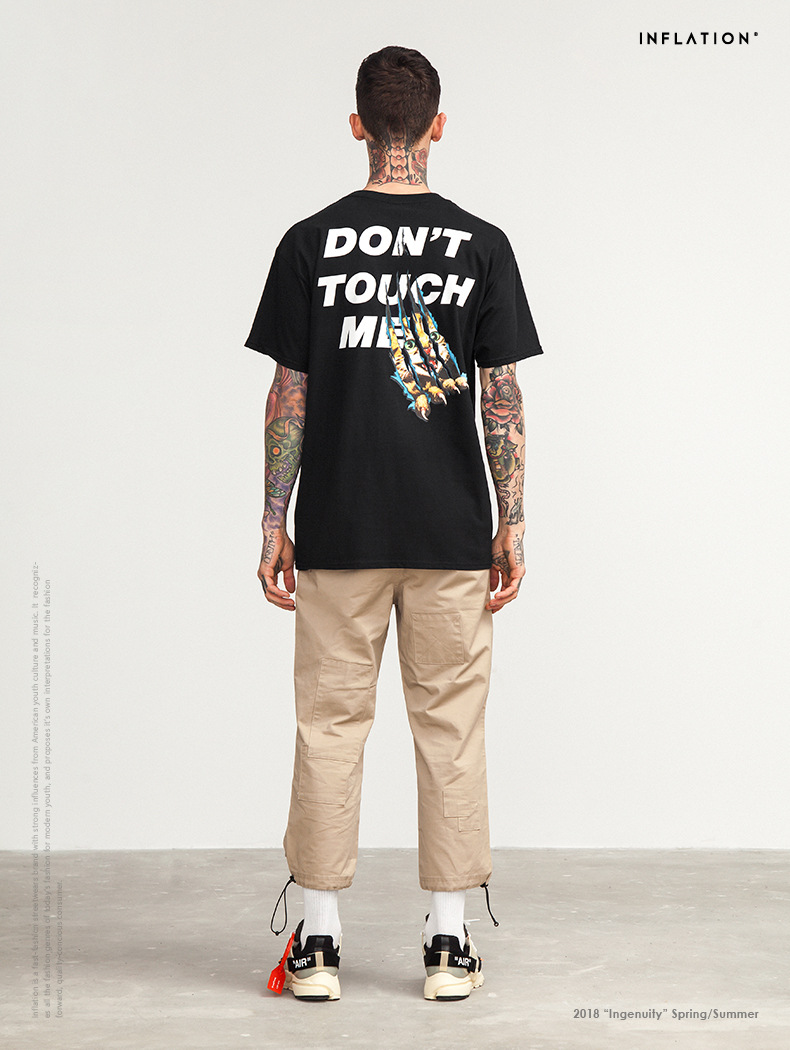 INF男裝|2018春夏新款潮牌惡貓爪痕英文高精細印花男式短