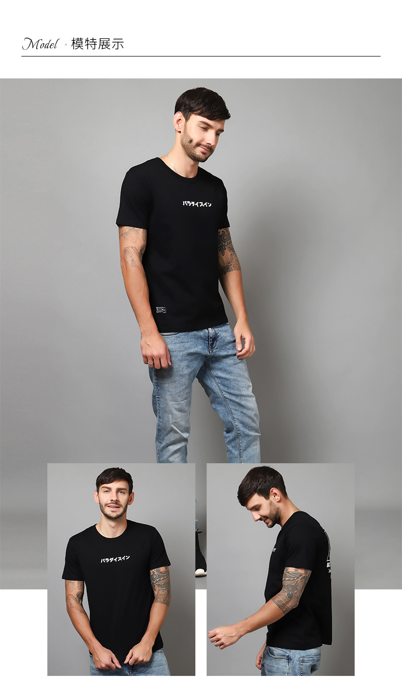 歐美潮牌2018春夏男青年純色圓領男式t恤 印花短袖男批發(fā)一